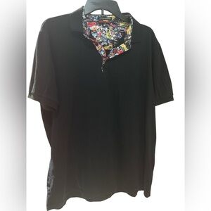 Classic Black Polo Shirt with Graphic Collar